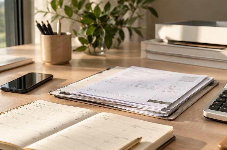 Notebook and desk